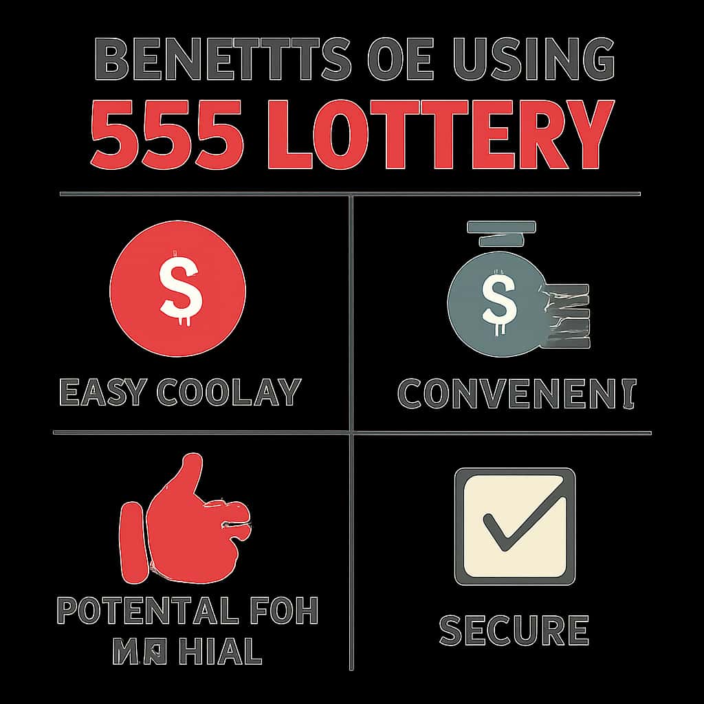 An educational diagram outlining the various benefits of the 555 Lottery.