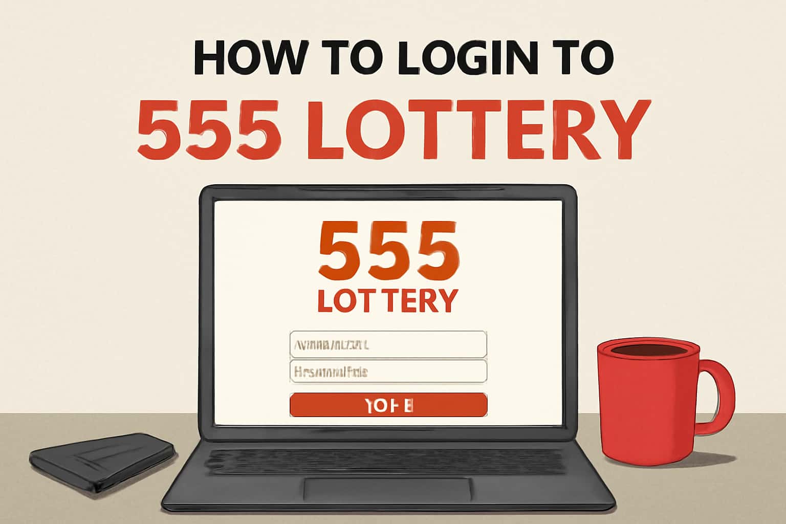 A visual representation illustrating the login process for 555 Lottery.