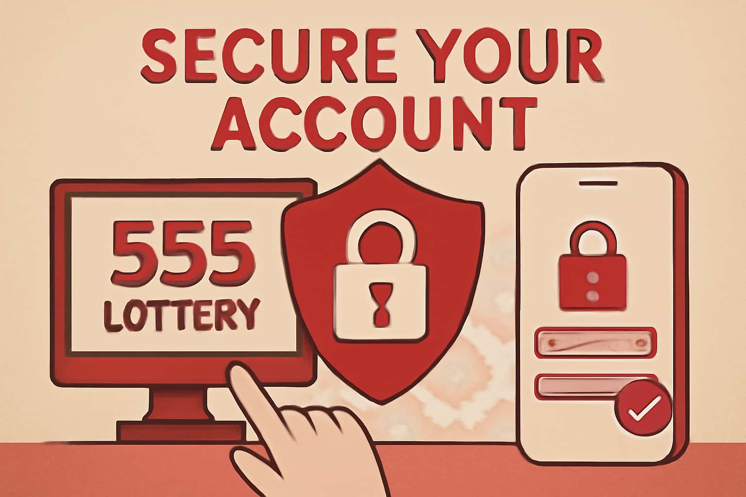 A neutral informational scene illustrating the importance of securing your 555 Lottery account.