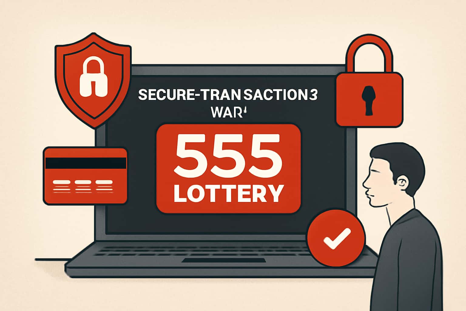 Informational graphic on secure transactions with 555 Lottery